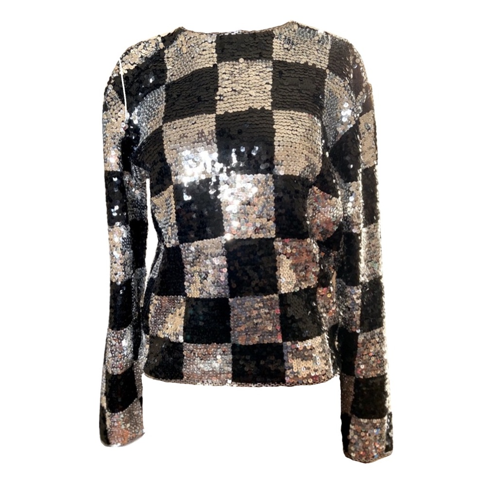 Vintage sequin silver/black check top
